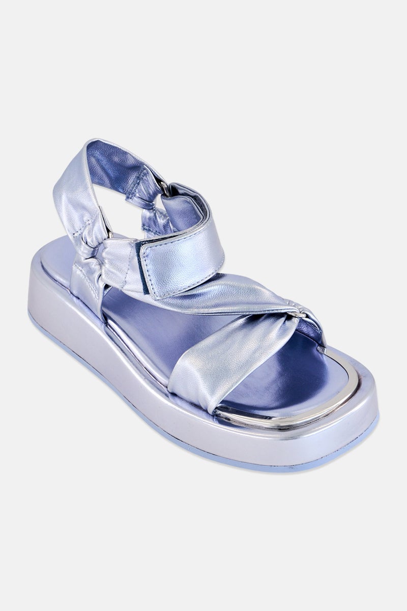 DKNY Women Lollie Velcro Closure Outdoor Sandals, Silver - Image 1